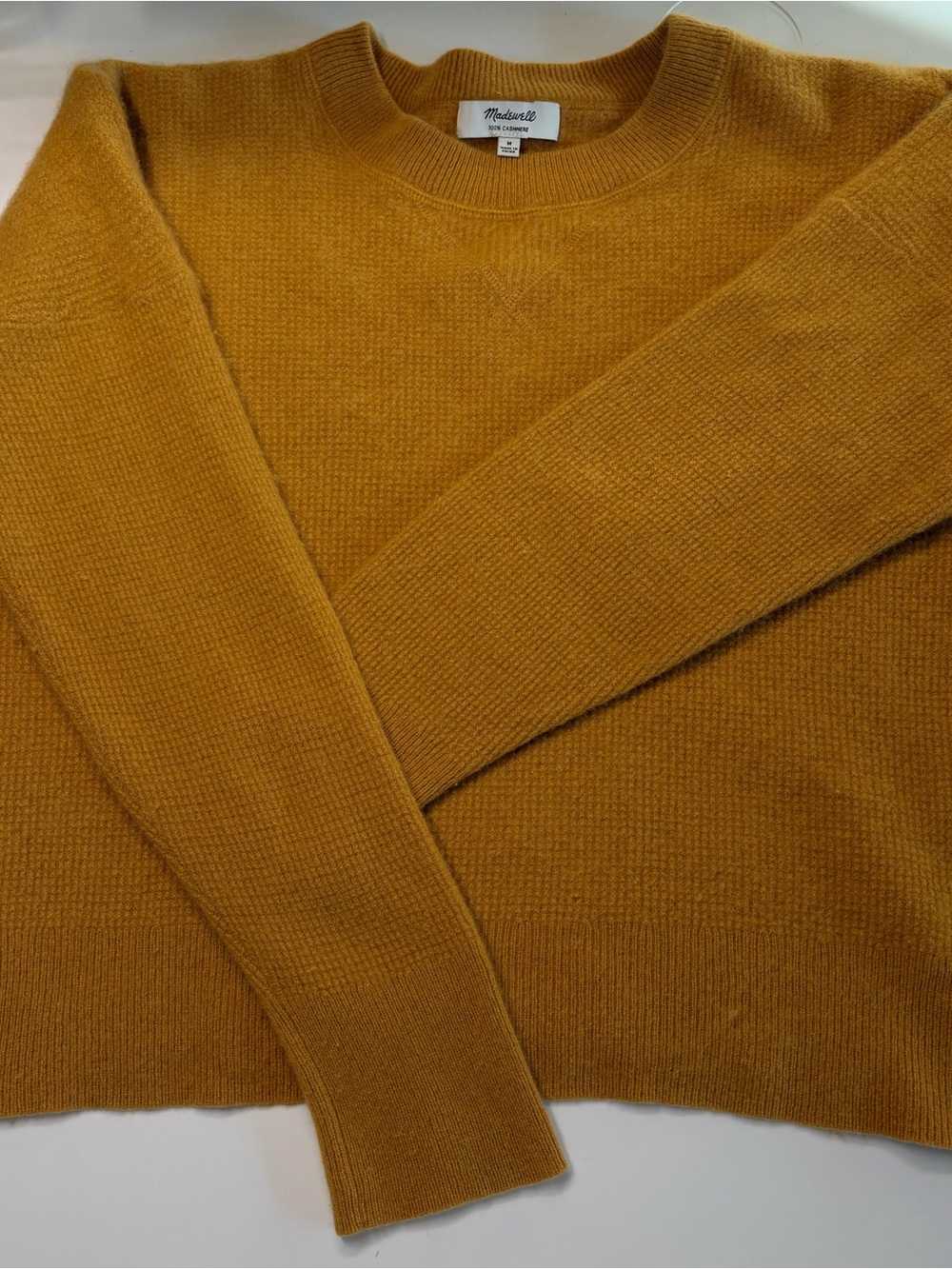 🧡 Madewell 100% Cashmere Mustard Grandpa-Core Crewneck Sweater M - Picture 2 of 6
